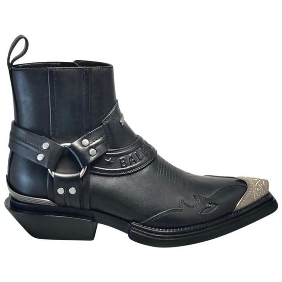 Balenciaga Black Santiag 40mm Leather Ankle Boots - Picture 1 of 12